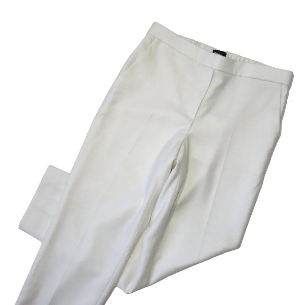 NWT Theory Treeca Pull-on in Ivory Sleek Flannel Wool Tapered Crop Pants 0
